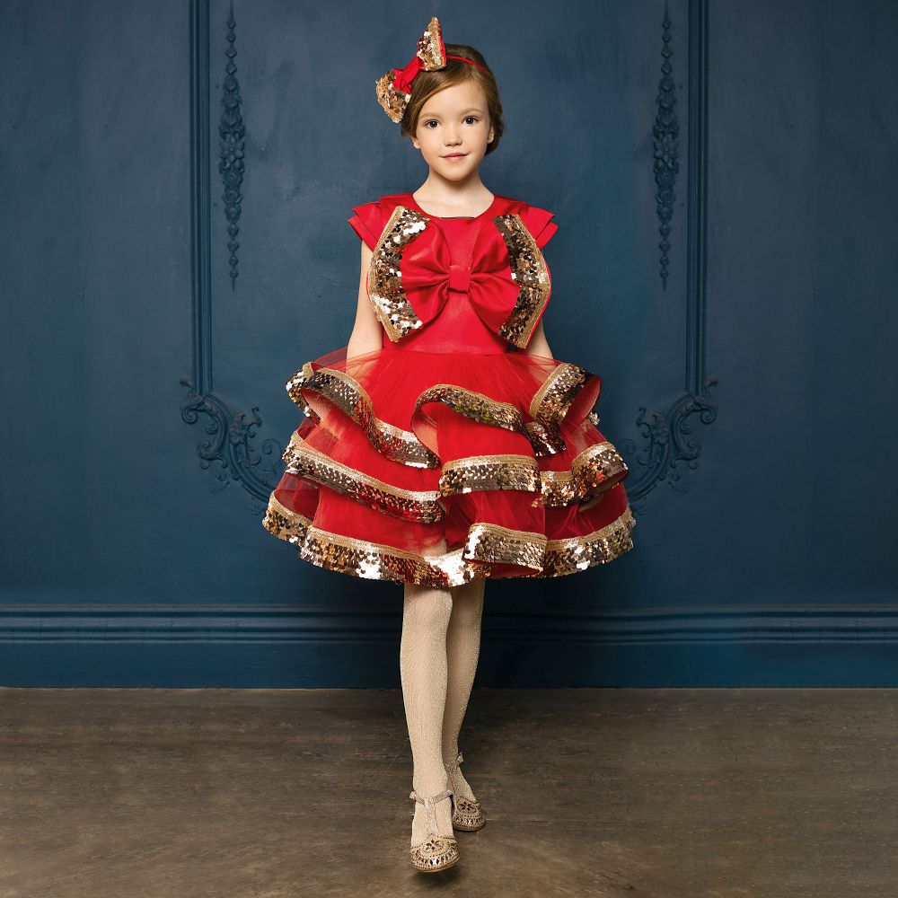 Girls red and gold dress store