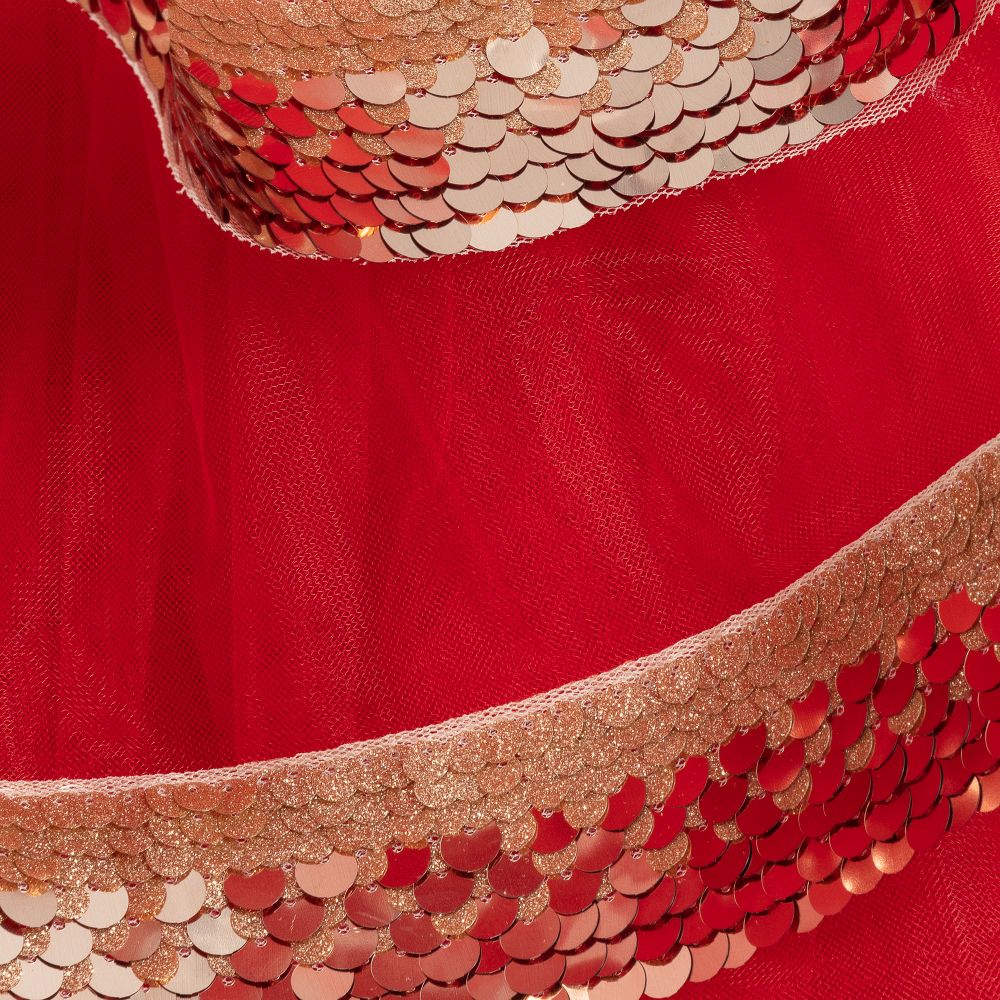 جونونا-فستان ساتان و تول لون أحمر و ذهبي - قطعتين | Childrensalon Outlet