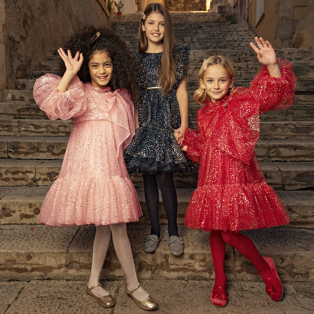 Junona Girls Red Gold Star Dress Childrensalon Outlet