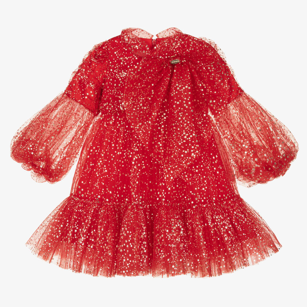 Junona - Girls Red & Gold Star Dress | Childrensalon