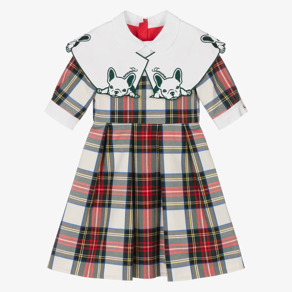 Junona - Girls Red & Green Tartan Dress | Childrensalon