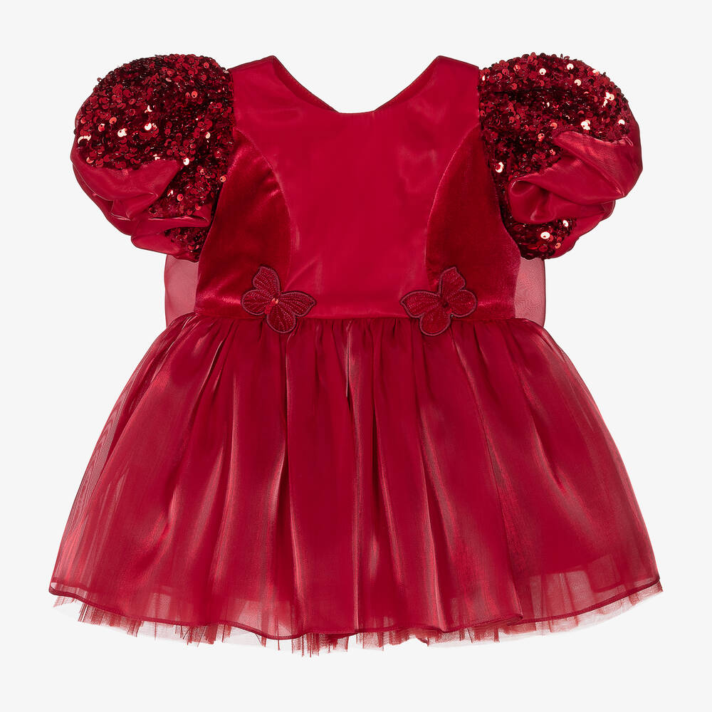 Junona - Girls Red Organza Sequin Dress | Childrensalon