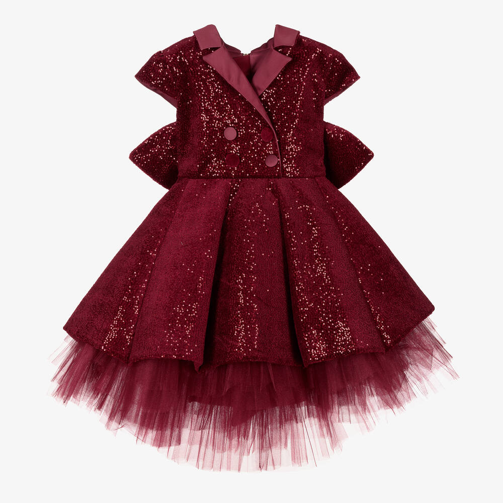 Junona - Красное бархатное платье с пайетками для девочек | Childrensalon