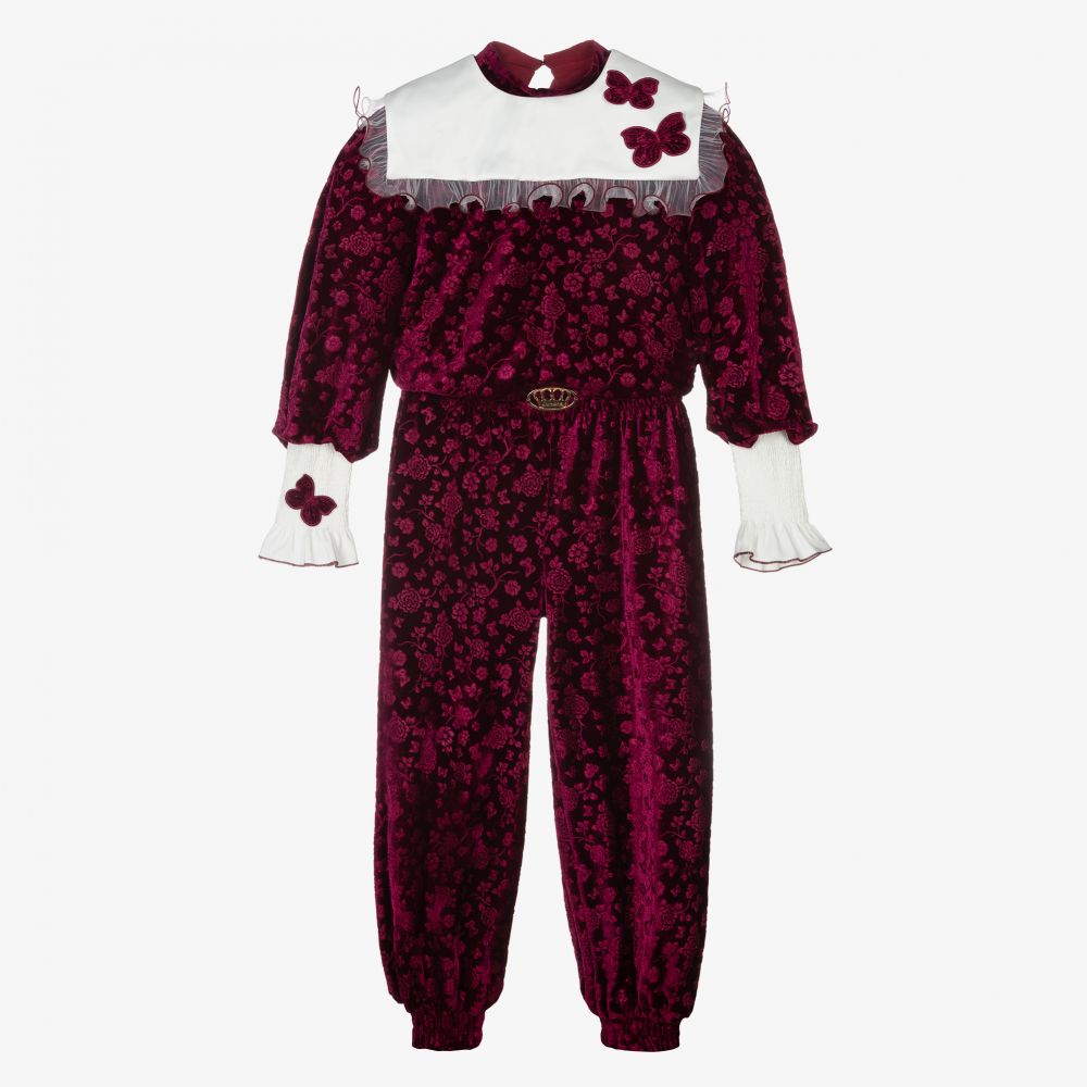 Junona-Girls Red Velvet Trouser Set | Childrensalon Outlet