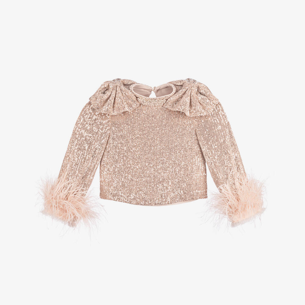 Junona-Girls Rose Gold Tulle Blouse | Childrensalon Outlet