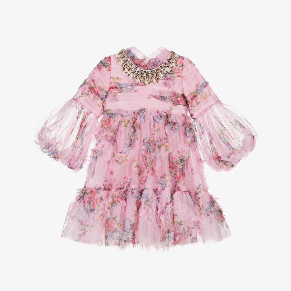 Junona-Платье с розовым цветочным вырезом для девочек | Childrensalon Outlet