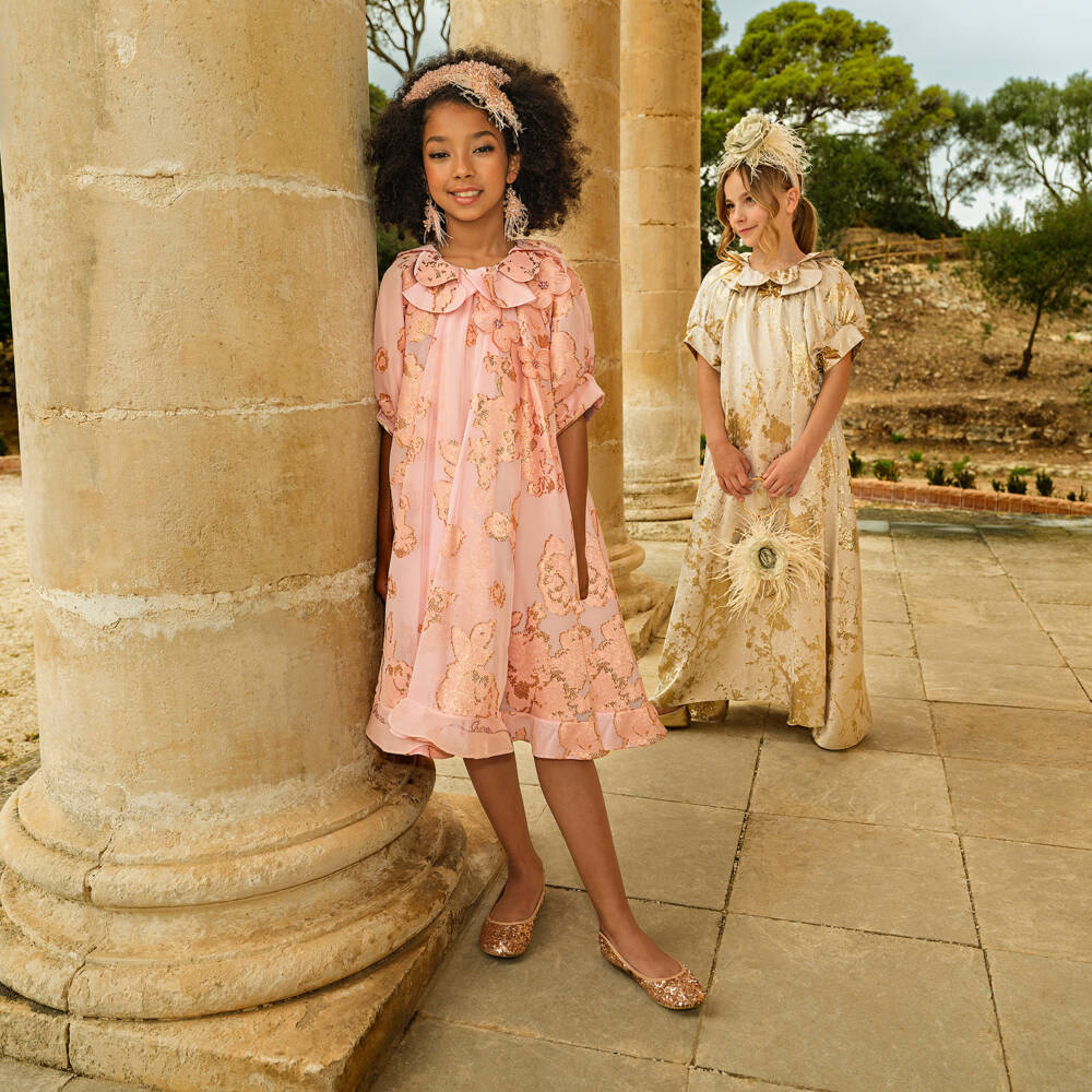 Junona-Girls Rosy Chiffon Jacquard Gown | Childrensalon Outlet