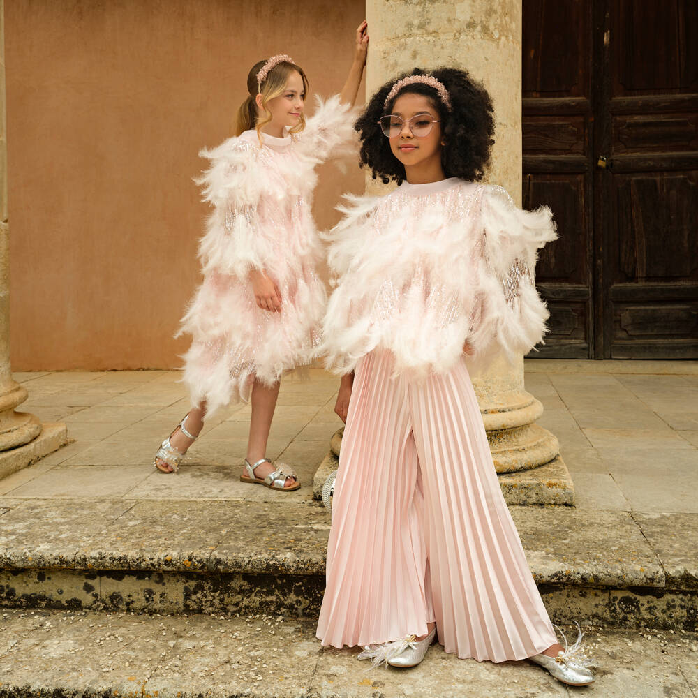 Junona-Girls Rosy Feathered Sequin Gown | Childrensalon Outlet