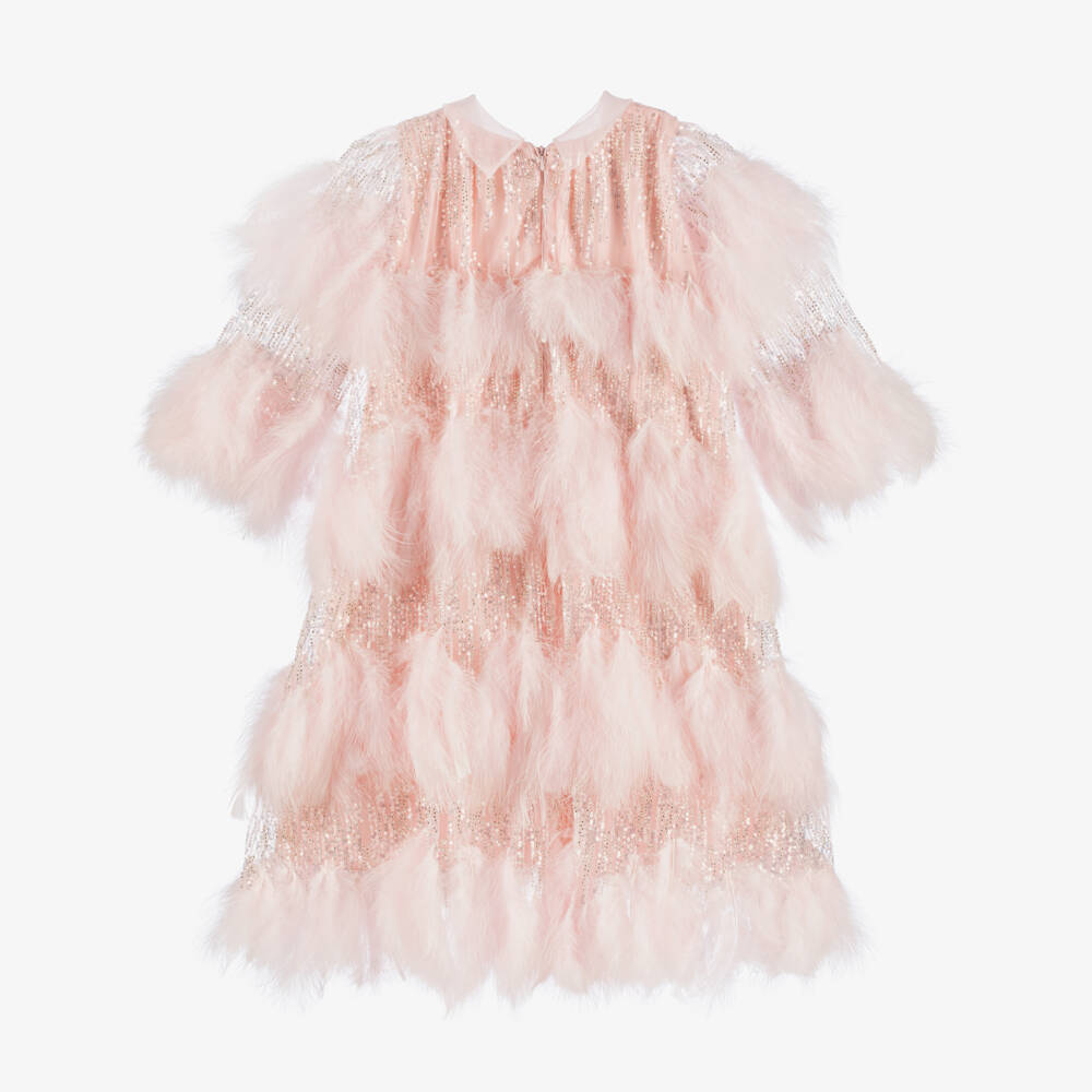 Junona-Girls Rosy Feathered Sequin Gown | Childrensalon Outlet