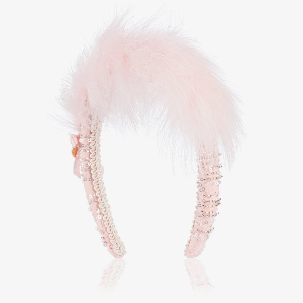 Junona-Ободок с перьями и блестками для девочек в розовых тонах | Childrensalon Outlet