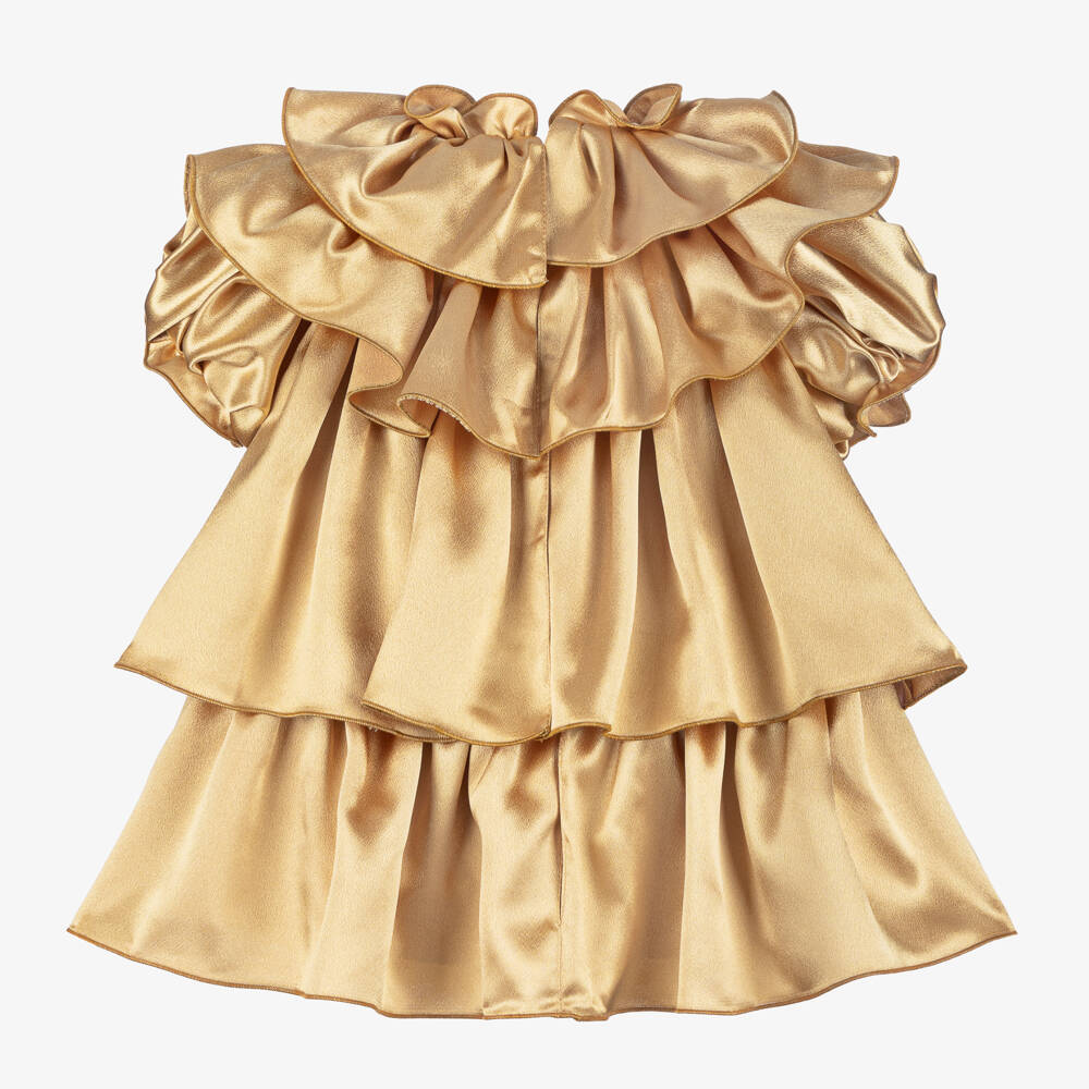 Junona-Girls Satin Gold Frill Gown | Childrensalon Outlet