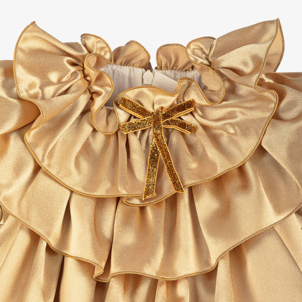 Junona-Girls Satin Gold Frill Gown | Childrensalon Outlet