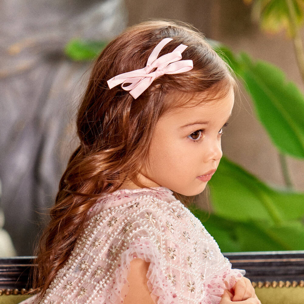 Junona-Girls Satin Pink Bow Clips Trio | Childrensalon Outlet