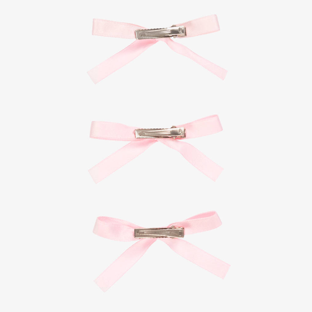 Junona-Girls Satin Pink Bow Clips Trio | Childrensalon Outlet