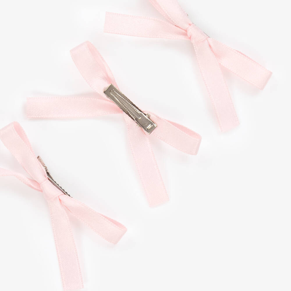 Junona-Girls Satin Pink Bow Clips Trio | Childrensalon Outlet
