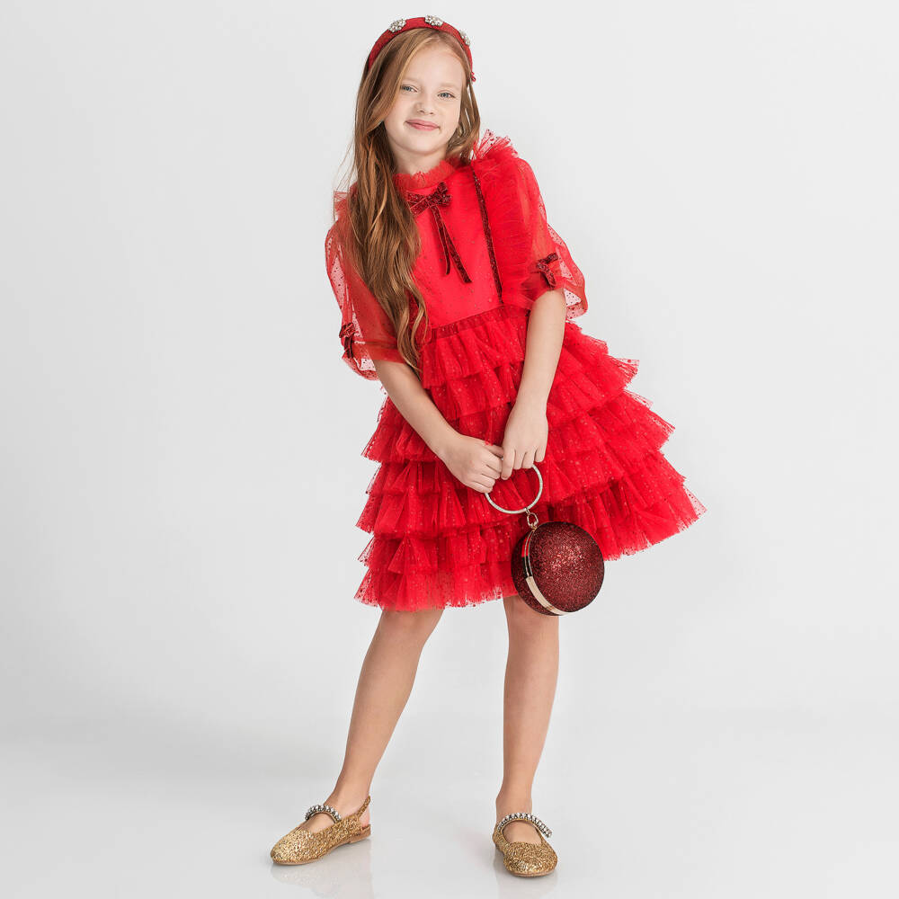 Junona-Girls Scarlet Tulle Gown | Childrensalon Outlet