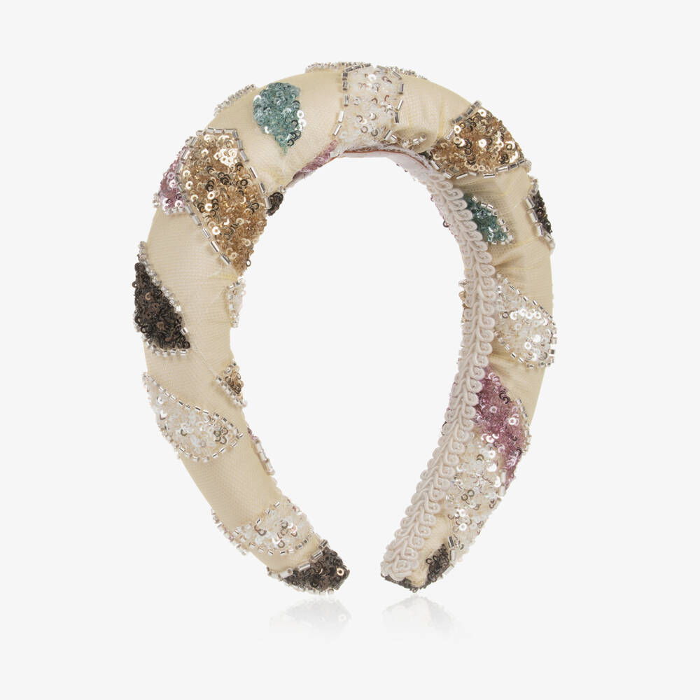 Junona-Girls Sequin Embellished Ivory Headband | Childrensalon Outlet