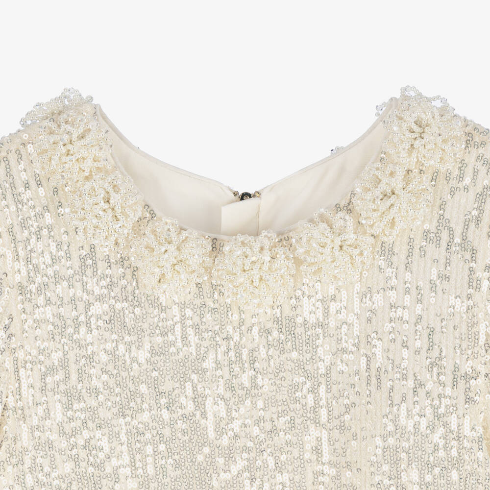 Junona-Girls Sequin Feathered Ivory Jumpsuit | Childrensalon Outlet