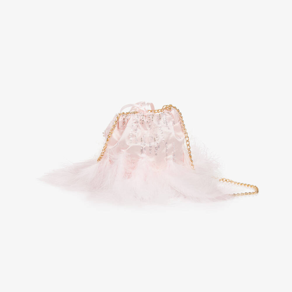 Junona-Сумочка с перьями для девочек розовая с блеском | Childrensalon Outlet