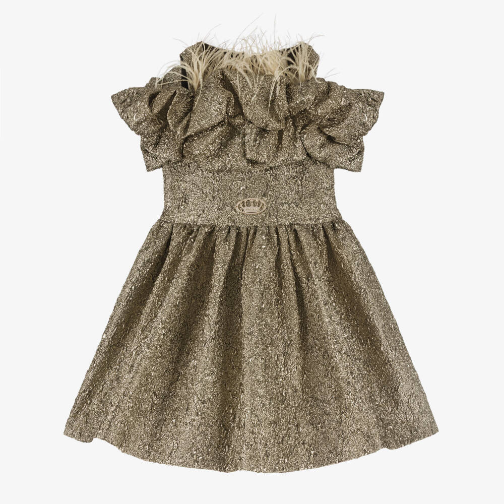 Junona-Girls Shimmering Gold Brocade Dress | Childrensalon Outlet