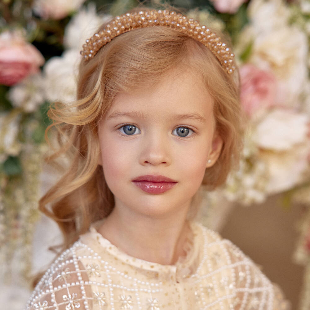 Junona-Girls Shimmering Gold Crystal Headband | Childrensalon Outlet