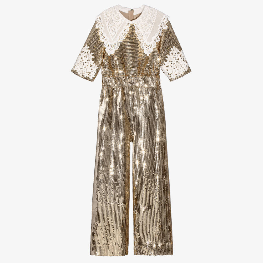 Junona-Girls Shimmering Gold Sequin Jumpsuit | Childrensalon Outlet
