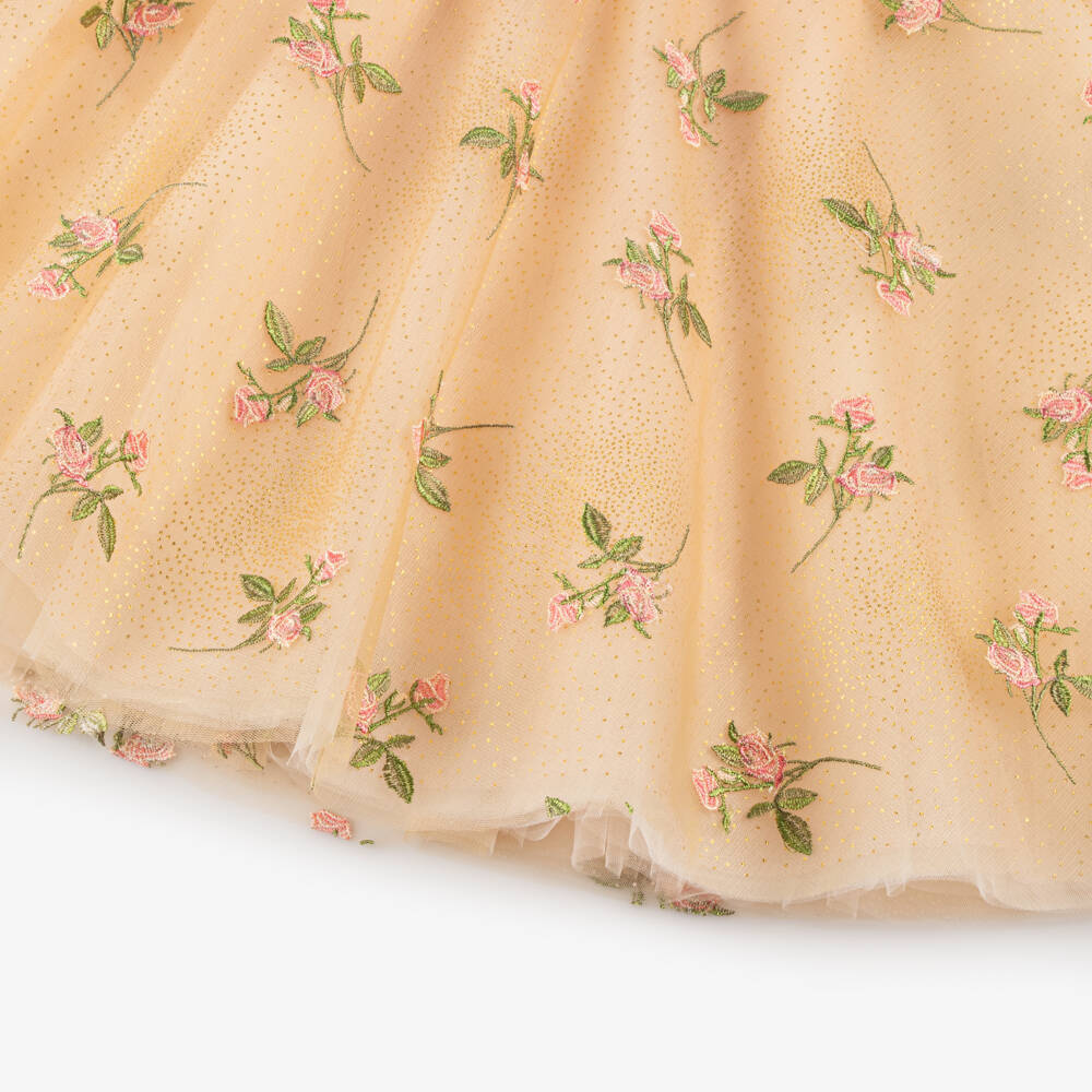 Junona-Girls Shimmering Gold Tulle Gown | Childrensalon Outlet