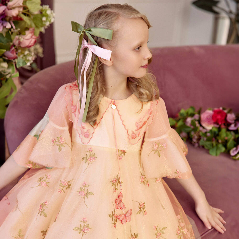 Junona-Girls Shimmering Gold Tulle Gown | Childrensalon Outlet