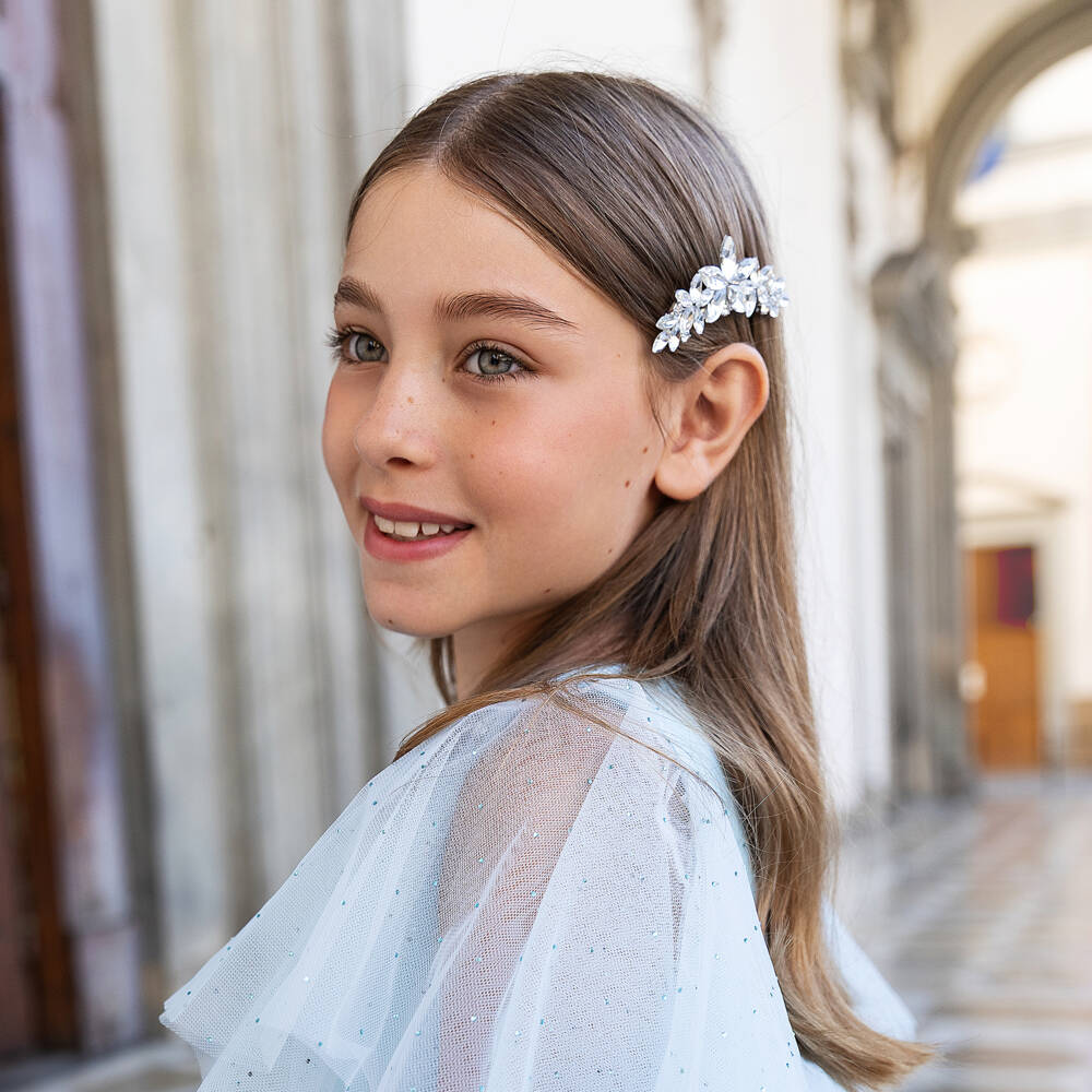 Junona-Girls Silver Crystal Flower Hair Clips (2 Pack) | Childrensalon Outlet