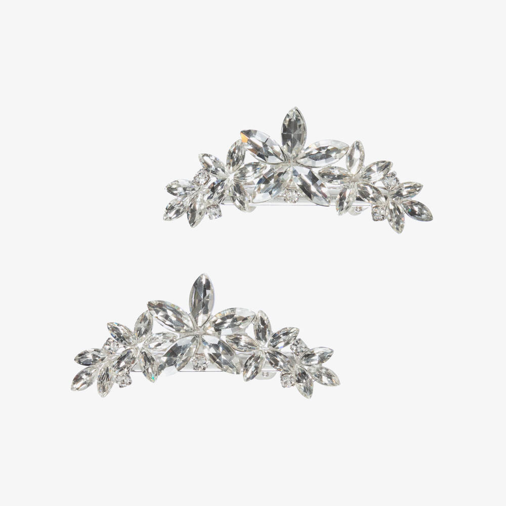 Junona-Girls Silver Crystal Flower Hair Clips (2 Pack) | Childrensalon Outlet