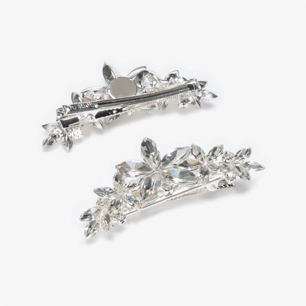 Junona-Girls Silver Crystal Flower Hair Clips (2 Pack) | Childrensalon Outlet