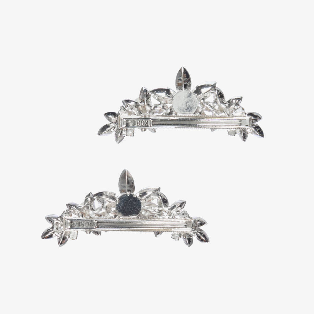 Junona-Girls Silver Crystal Flower Hair Clips (2 Pack) | Childrensalon Outlet