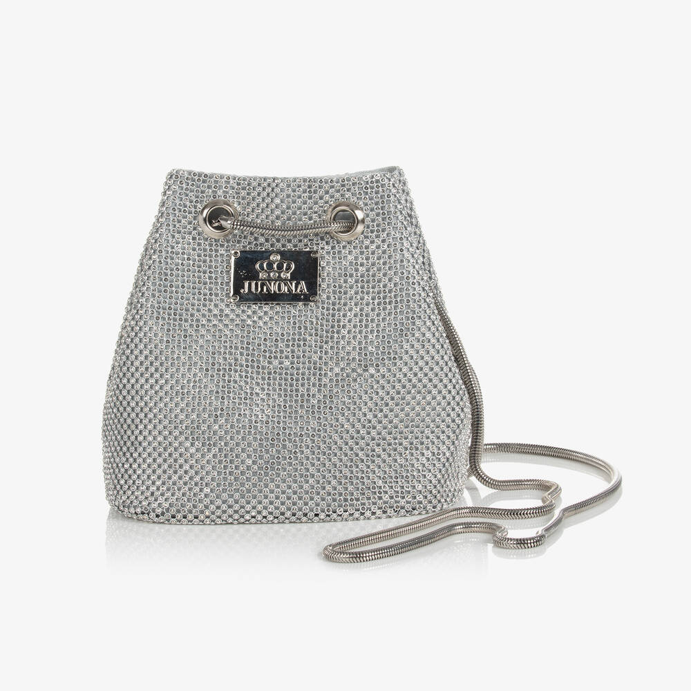 Junona - Girls Silver Diamanté Bag (21cm) | Childrensalon