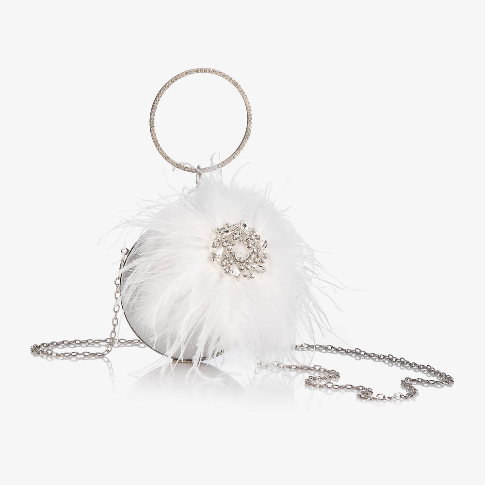 Junona-Girls Silver Feather Ball Clutch Bag (12cm) | Childrensalon Outlet