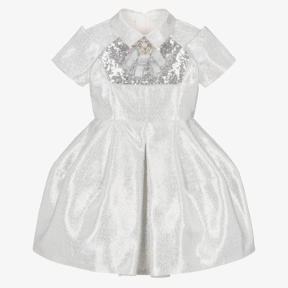 Junona - Girls Silver Glitter Sequin Dress | Childrensalon