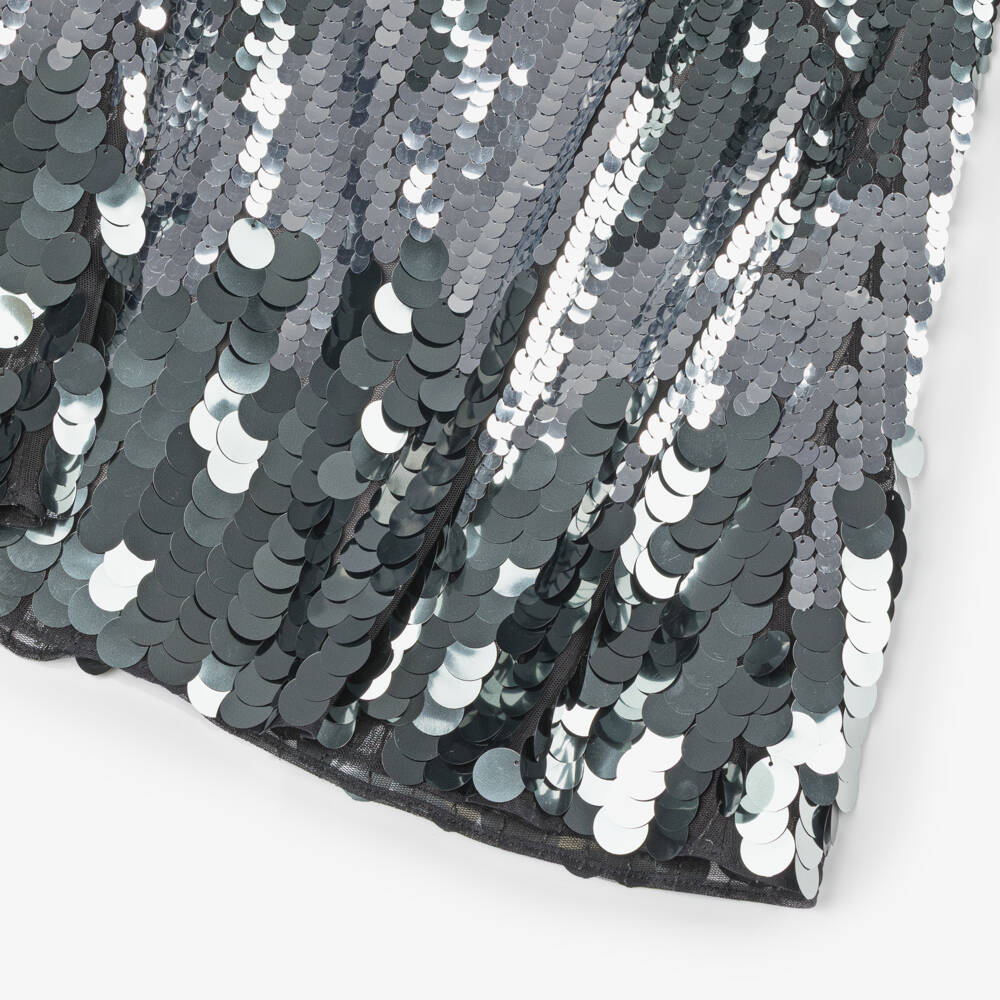 Junona-Girls Silver Sequinned Dress with Crystal & Velvet Bow | Childrensalon Outlet