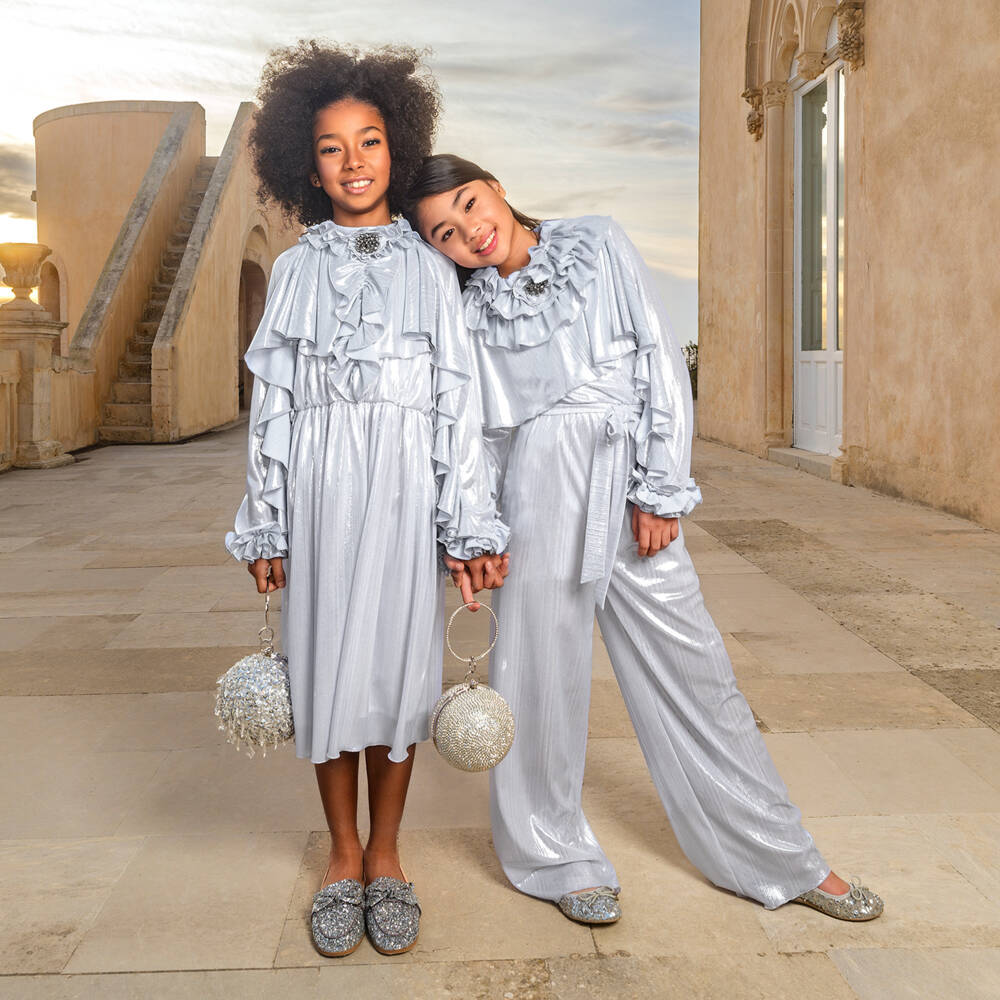 Junona-Girls Silver Shimmer Jumpsuit | Childrensalon Outlet