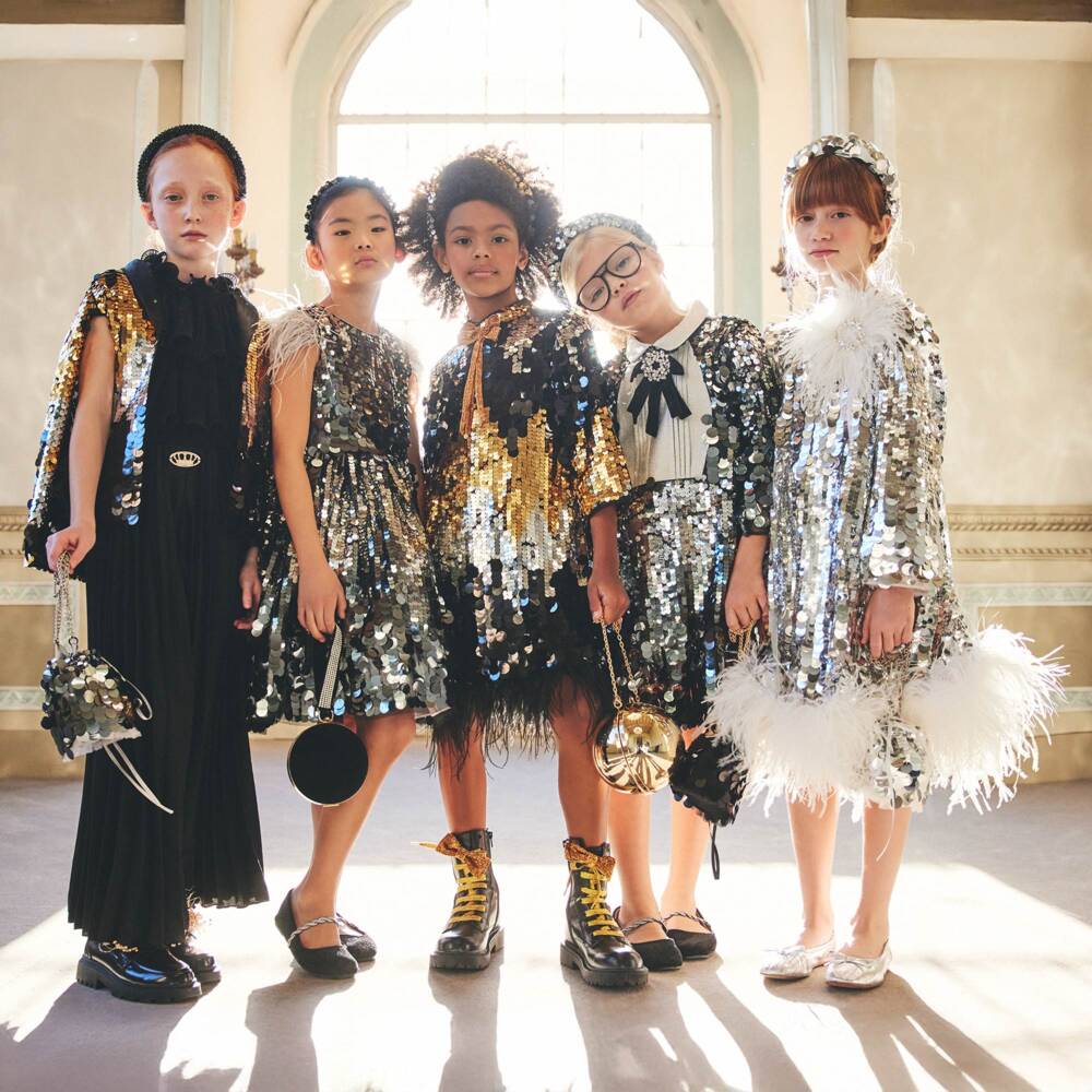 Junona-Girls Silver Sparkle & Feather Gown | Childrensalon Outlet