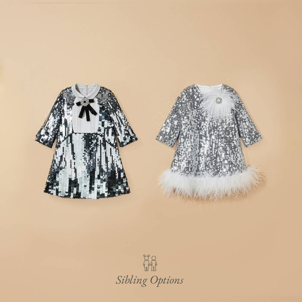 Junona-Girls Silver Sparkle & Feather Gown | Childrensalon Outlet