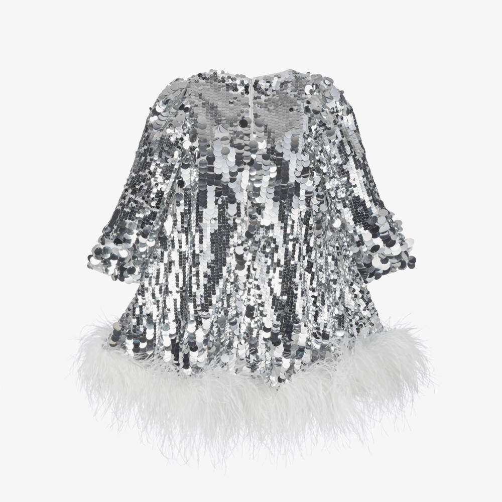 Junona-Girls Silver Sparkle & Feather Gown | Childrensalon Outlet