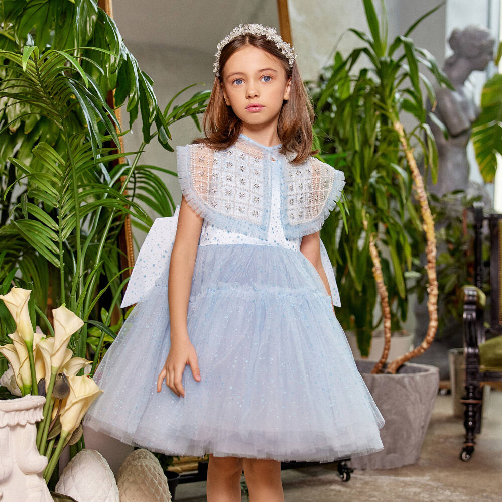 Junona-Girls Sparkling Blue Cape Gown | Childrensalon Outlet