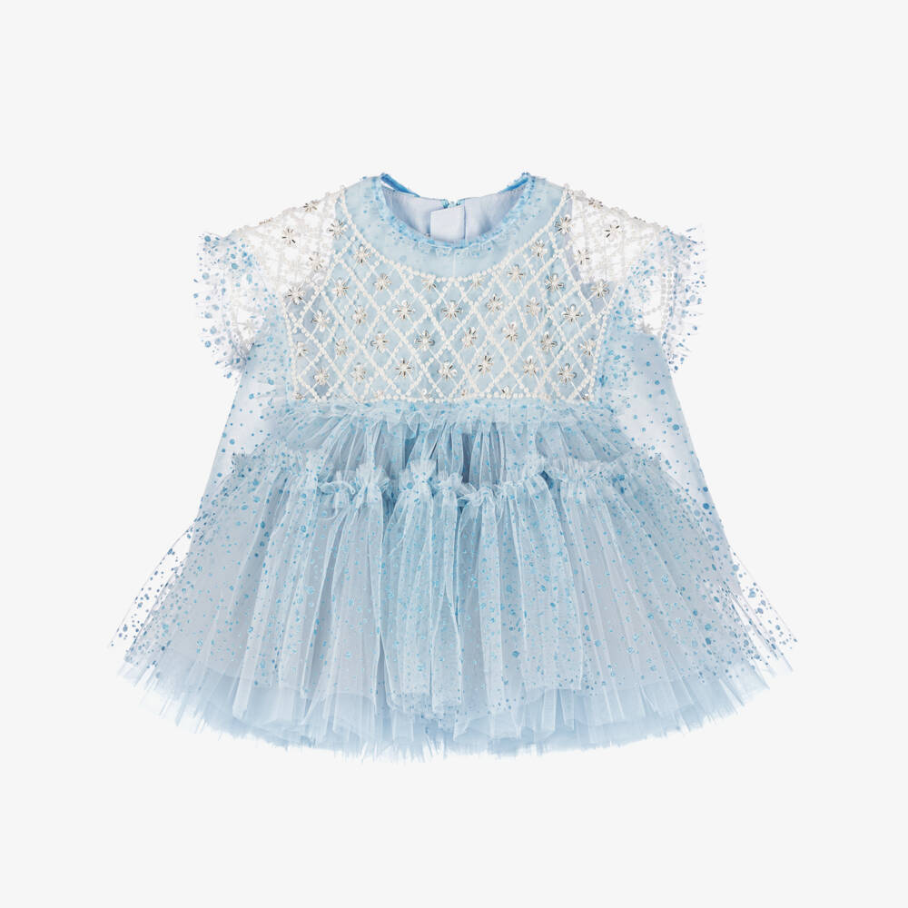 Junona-Girls Sparkling Blue Tulle Gown | Childrensalon Outlet