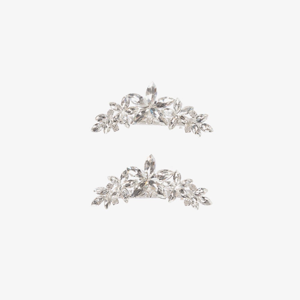 Junona-Girls Sparkling Silver Crystal Clips Duo | Childrensalon Outlet