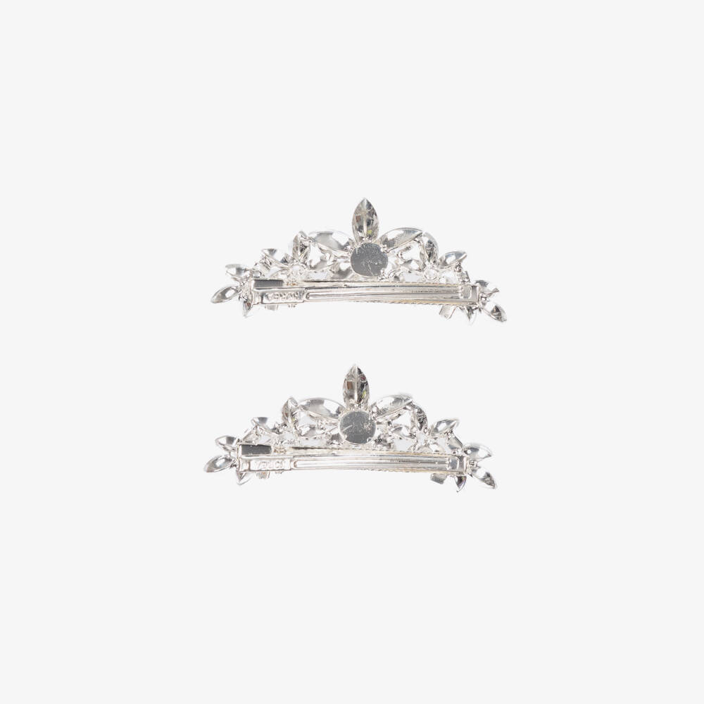 Junona-Girls Sparkling Silver Crystal Clips Duo | Childrensalon Outlet