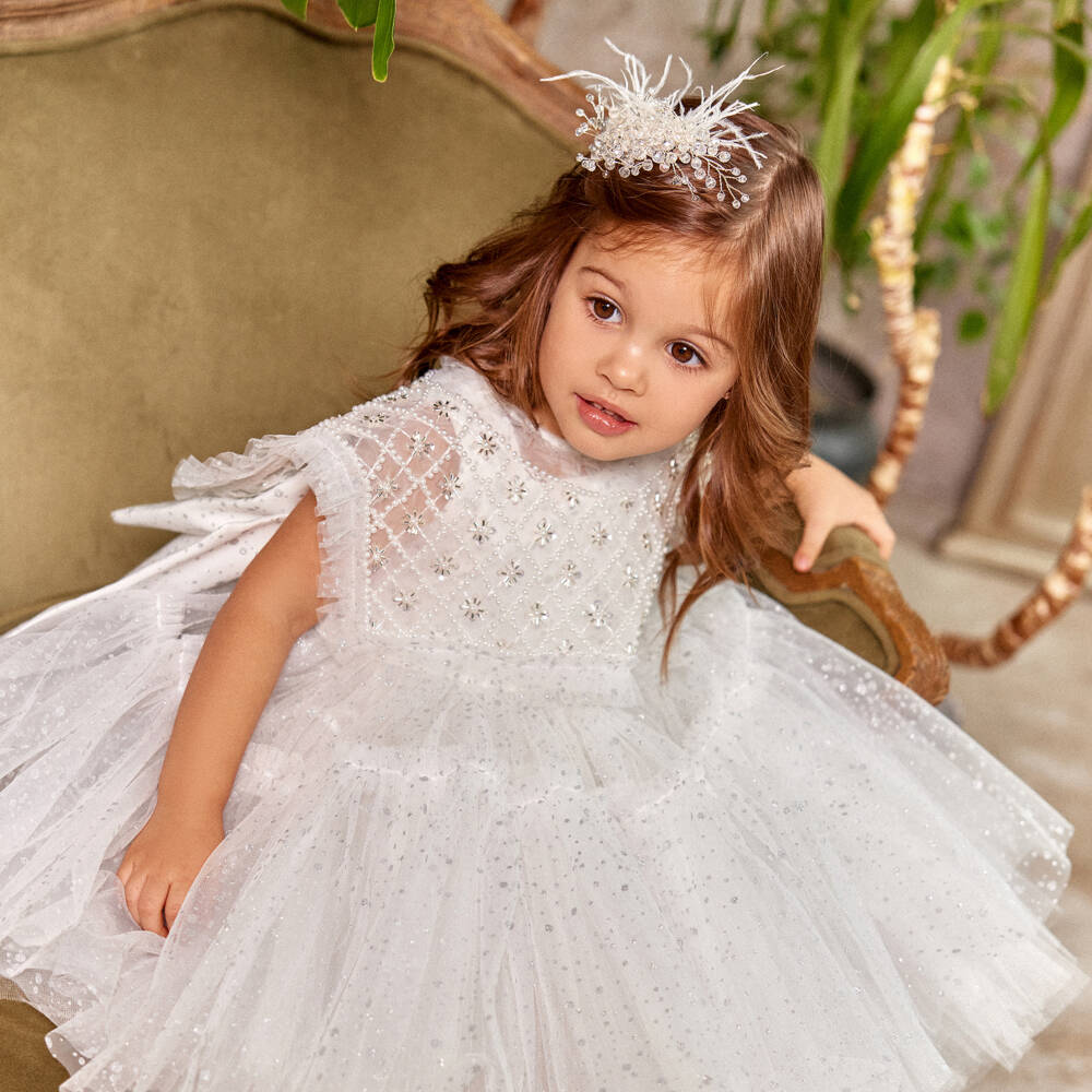 Junona-Белое блестящее платье из тюля для девочек | Childrensalon Outlet