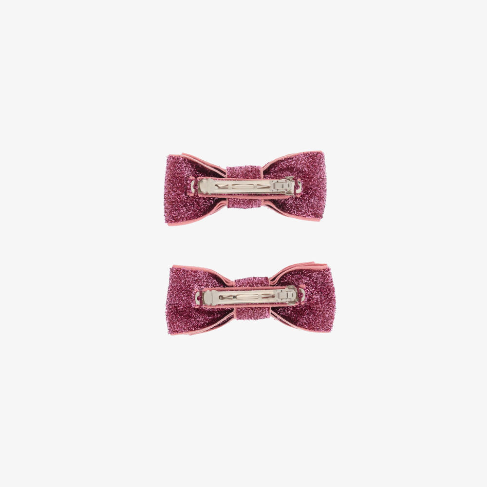 Junona-Girls Sparkly Pink Bow Hairclips | Childrensalon Outlet