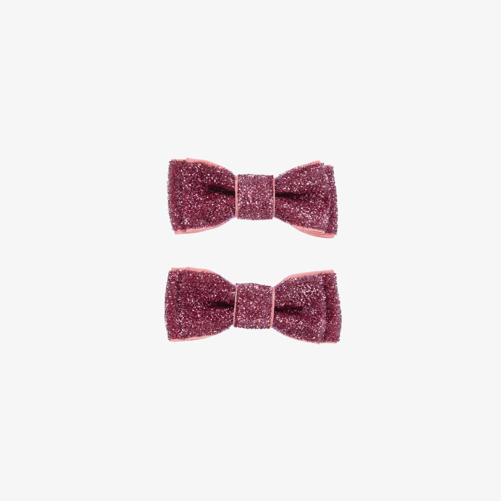 Junona-Girls Sparkly Pink Bow Hairclips | Childrensalon Outlet