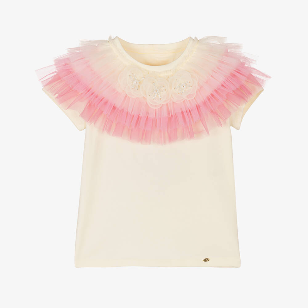 Junona-Girls Sunny Cotton & Tulle Top | Childrensalon Outlet