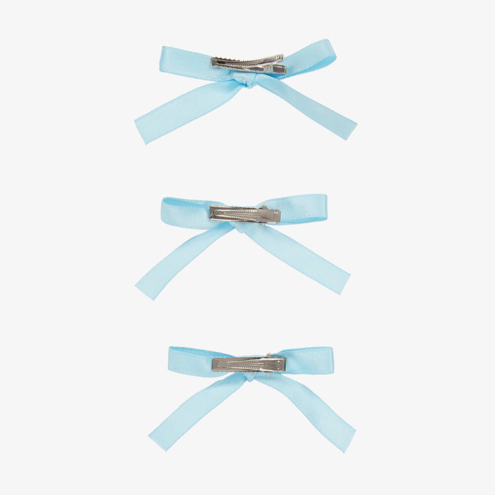 Junona-Girls Trio of Satin Blue Hair Clips | Childrensalon Outlet