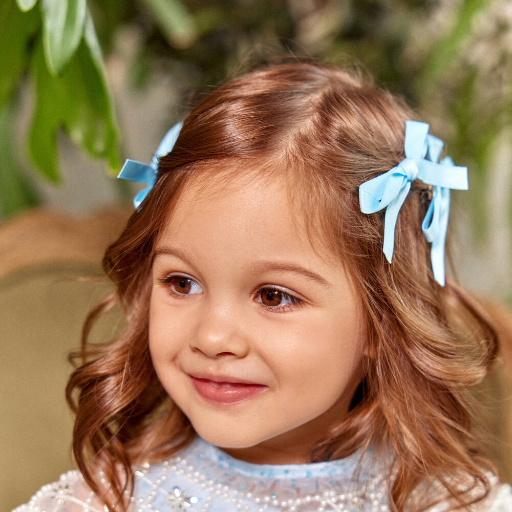 Junona-Girls Trio of Satin Blue Hair Clips | Childrensalon Outlet